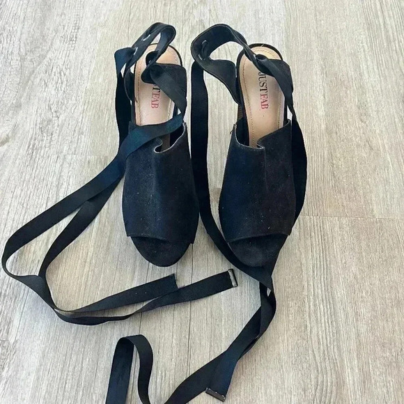 Womens JustFab Black Peep Toe Wrap Heels - 7.5 - Picture 1 of 10